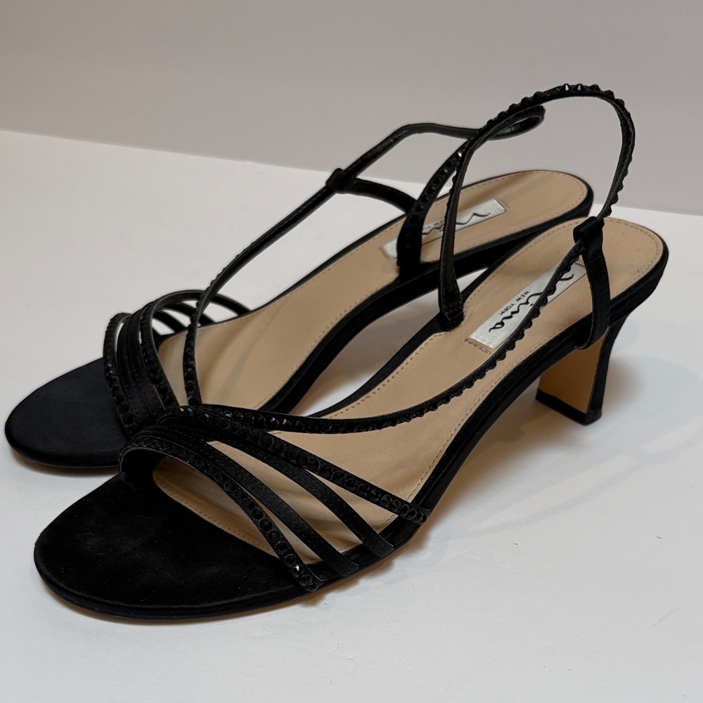 Nina Black Strappy Slingback Heels with Subtle Embellishment, Size 8.5 - Picture 4 of 10
